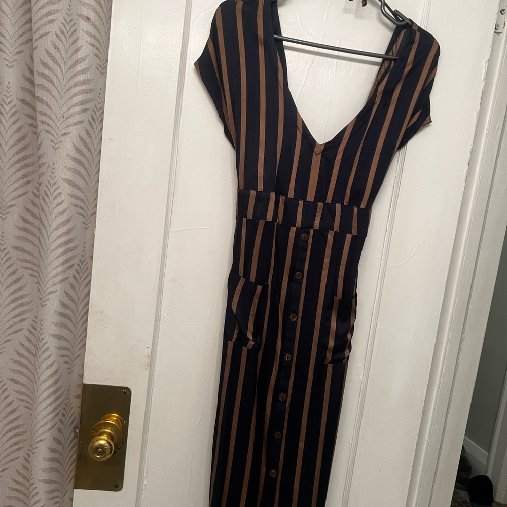 Striped Navy and Brown Button-Down Dress